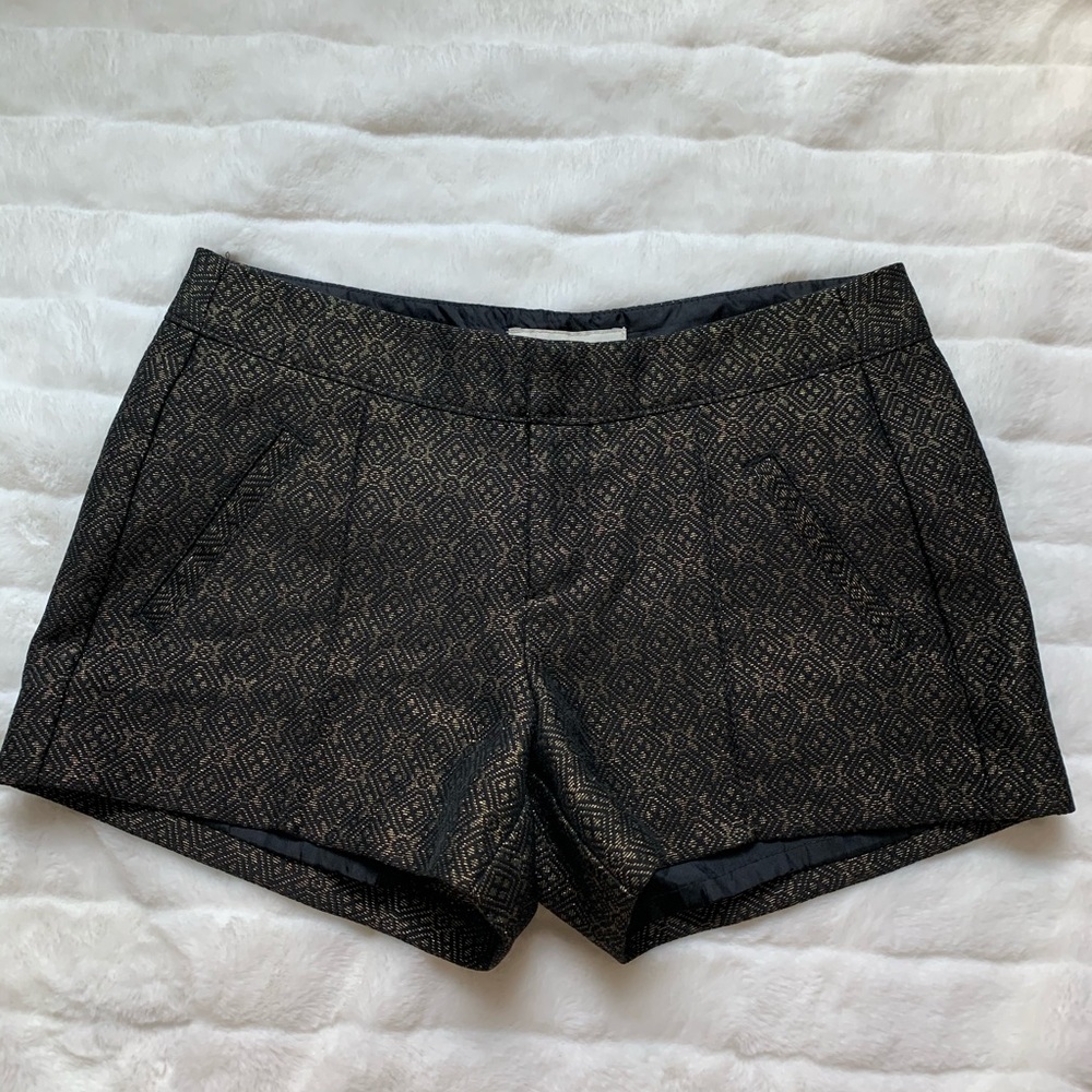 Metallic Gold Knit Shorts Art Deco Print